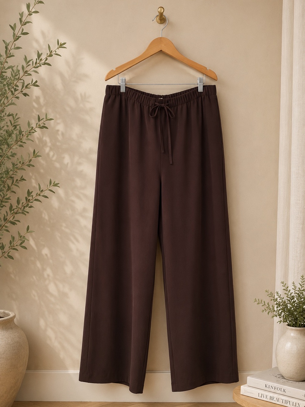 Aritzia Brown Wide-Leg Elastic Waist Pants
